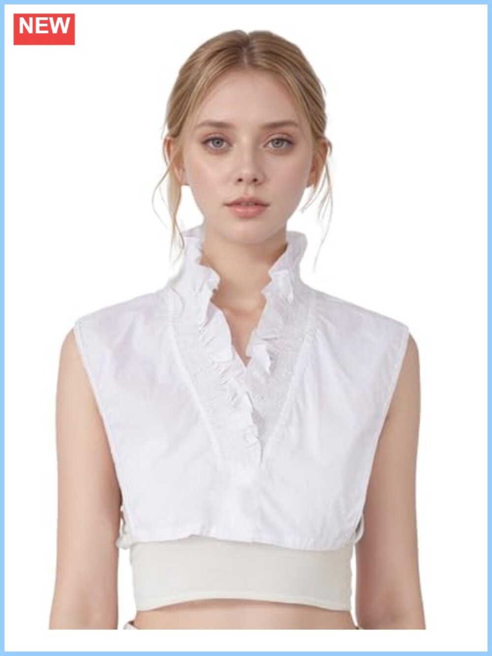 Cotton Ruffle Collar V-Neck Dickey Mock Turtleneck Faux Collar for Women
